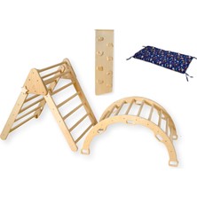 Montessori Tırmanma Seti| Montessori Orta Üçgen - Kemer - Rampa - Yastık Ahşap Set | Tırmanma Seti