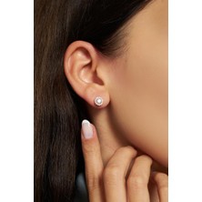 Roza Silver Zirkon Taşlı Rose Tektaş Anturaj Çivili Gümüş Küpe