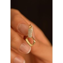 Roza Silver Zirkon Taşlı Gold J Klips Minimal Gümüş Küpe