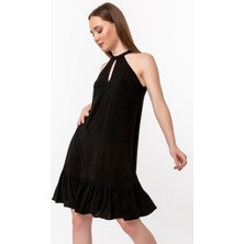 Laranor Etek Ucu Volan ve Yaka Detaylı Elbise 46 - Siyah