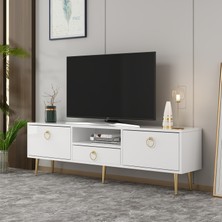 Zerka Concept Girit 2 Kapaklı Raflı ve Çekmeceli Tv Sehpası Tv Ünitesi Beyaz