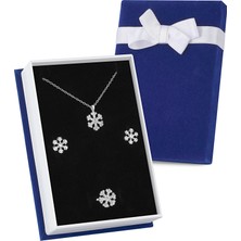 Forentina Gümüş Kaplama Kartanesi Kolye Küpe Yüzük Lacivert Kutuda Takı Seti PS3293