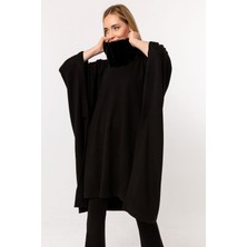 Laranor Yakası Dik Balıkçı Detay Triko Panço 42 - Siyah