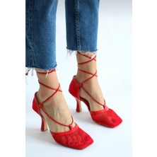 Aslının Butiği File Detaylı 9cm Topuklu Kadın Ayakkabı