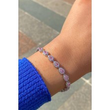 Erer Gümüş Gümüş Pembe Damla Taşlı Bileklik DY56E23