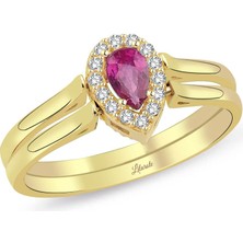 Lilarote Özel Döndürülebilir Kırmızı ve Yeşil Damla Taşlı Altın Yüzük