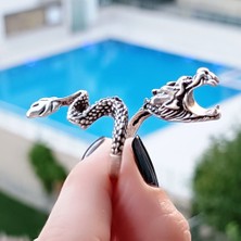 Fildişi Aksesuar Sigara Tutabilen Ejderha Şekilli Unisex Yüzük Gümüş Kaplama Ayarlanabilir El Yapımı Yüzük