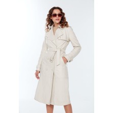 Derimod Fergie Kadın Bej Uzun Deri Trençkot