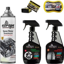 Ebrayn Susuz Motor Temizleyici +Jant Temizleyici +Lastik PARLATICI+2AD Göğüs Parlatıcı+Sünger-6parça