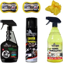 Ebrayn Jant Temizleyici+ Lastik Parlatıcı +Genel Temizleyici + Mikrofiber Bez + 2AD Sünger - 6 Parça