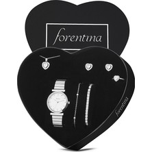 Forentina Gümüş Kaplama Kolye Küpe Bileklik Yüzük Saat Hediye Set PS3237