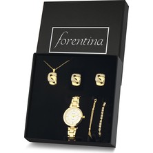 Forentina Altın Kaplama Kolye Küpe Bileklik Saat Hediye Set PS3139