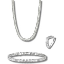 Forentina Gümüş Kaplama Baget Kolye Bileklik Yüzük Takı Seti PS3189