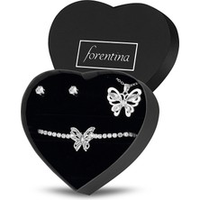 Forentina Gümüş Kaplama Kelebek Kolye Bileklik Küpe Hediye Set PS3202