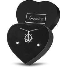 Forentina Gümüş Kaplama Çıpa Kolye Küpe Takı Seti PS3113