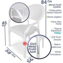 Nar Sokağı 6 Adet Bambu Rattan Kollu Sandalye Koltuk Beyaz
