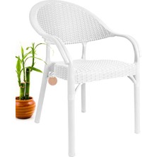 Nar Sokağı 6 Adet Bambu Rattan Kollu Sandalye Koltuk Beyaz