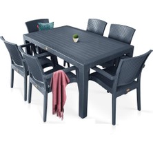 Nar Sokağı Zeugma Antrasit 90X150 cm Camsız Rattan Bahçe Balkon Masa Takımı