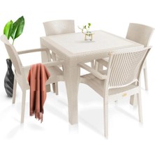 Nar Sokağı Zeugma Kapiçino 90X90 cm Camsız Rattan Bahçe Balkon Masa Takımı