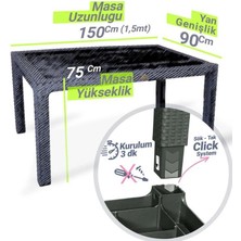 Nar Sokağı Bambu Siyah 90X150 cm Camsız Rattan Bahçe Balkon Masa Takımı