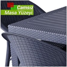 Nar Sokağı Bambu Antrasit 90X90 cm Camlı Rattan Bahçe Balkon Masa Takımı