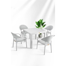 Nar Sokağı Bambu Beyaz 90X90 cm Camsız Rattan Bahçe Balkon Masa Takımı