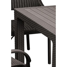 Nar Sokağı Bambu Kahve 90X150 cm Camsız Rattan Bahçe Balkon Masa Takımı