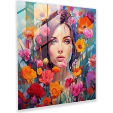 Painted Anarchy Çiçekli Cam Baskılar - Canlı Çiçeklerle Ekspresyonist Portre Cam Duvar Sanatı, 30X30