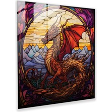 Painted Anarchy Büyüleyici Ejderha Vitray Baskı - Ev Dekorasyonu ve Duvar Dekoru - Cam Duvar Sanatı - Modern Sanat Eseri, 30X30