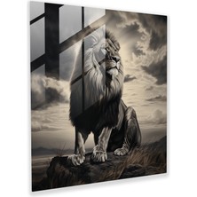 Gerçekçi Kömür Afrika Aslanının Etkileyici Cam Baskısı, Ev Dekorasyonu, 30X30