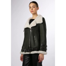 Nero Leather Fur Beyaz Tüy Aviator Kadın Kürk Kaban - AA102