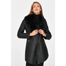 Nero Leather Fur Uzun Kadın Kürk Kaban - 0435YK
