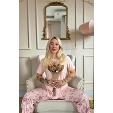 Pijama Evi Mercan Sun Desenli Kısa Kollu Örme Kadın Pijama Takımı