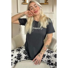 Pijama Evi Siyah Beauty Desenli Kısa Kollu Örme Kadın Pijama Takımı