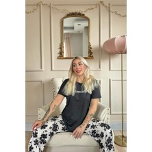 Pijama Evi Siyah Beauty Desenli Kısa Kollu Örme Kadın Pijama Takımı