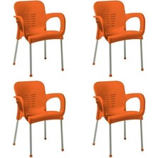 Nar Sokağı 4 Adet Metal Ayaklı Plastik Sandalye Koltuk Turuncu