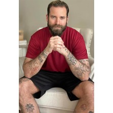 Pijama Evi Erkek Bordo Üst Siyah Alt Şortlu Pijama Takımı Pamuklu Rahat Kesim