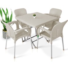 Nar Sokağı 80X80 Metal Ayaklı Bahçe Balkon Masa Takımı Krem