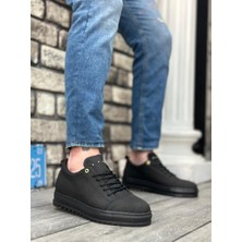 Bpm BA0152 Bağcıklı Yüksek Taban Siyah Keten Siyah Taban Erkek Ayakkabı