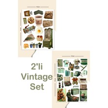 Yeşil Vintage Liyacraft Sticker Seti 2 Sayfa Planner Ajanda İçin Uygun Özgün Desenler