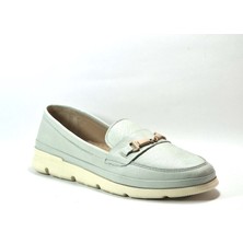 Onlo Ayakkabı FR.404  Deri Su Yeşil Ortopedik Loafer Kadın Ayakkabı