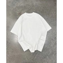 Stock Mount Unisex Basic Bisiklet Yaka Oversize T-Shirt - Beyaz