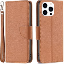 Xstep Case iPhone 15 Pro Cüzdan Pu Deri Cep Telefonu Litchi Doku Telefonu Flip Stant Çantası Kayış Telefon Kılıfı (Yurt Dışından)