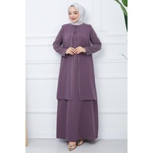 Hafsa Mina Kolları Taşlı Büyük Beden Anne Elbisesi Mürdüm HM2349