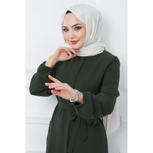 Hafsa Mina Gizli Patlı Kuşaklı Ferace Haki HM2361