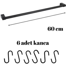 Jbox Mutfak Askılık - Banyo- Askılık Genel Amaçlı Duvar Askısı 60 cm Boru 6 Adet Askı (Siyahrenk)