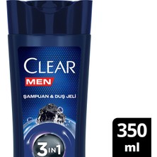 Clear Men 3 in 1 Şampuan & Duş Jeli Arındırıcı Kömür Saç Yüz Vücut İçin 350 ml