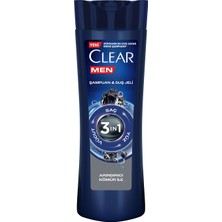 Clear Men 3 in 1 Şampuan & Duş Jeli Arındırıcı Kömür Saç Yüz Vücut İçin 350 ml