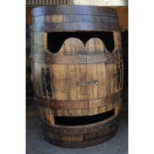 Masifart Şarap Fıçısından Açık Kapak Raflı Mini Bar