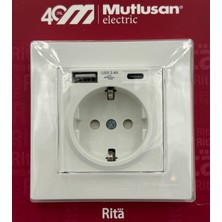 Mutlusan Rita USB + Type-C Li Topraklı Priz Beyaz